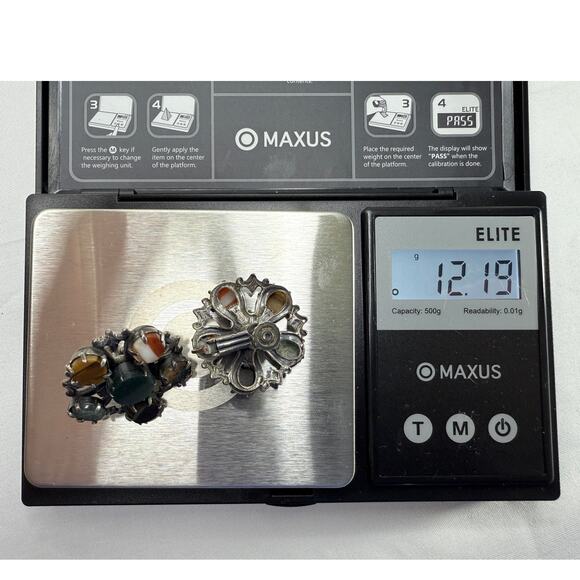 Antique Style Scottish Agate Pebble Jewelry Sterling Silver Earrings Victorian - Picture 10 of 10